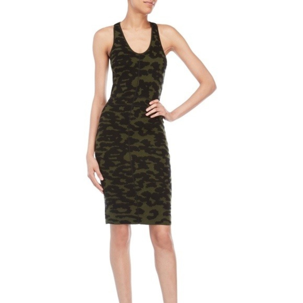 Faith Connexion‎ Paris Wool Silk Leopard Camo Jacquard Racerback Midi Dress L